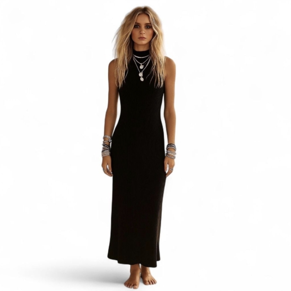 Free People FP Beach Ribbed Sleeveless Turtleneck Midi Dress S | Summer Vibes - Picture 1 of 10